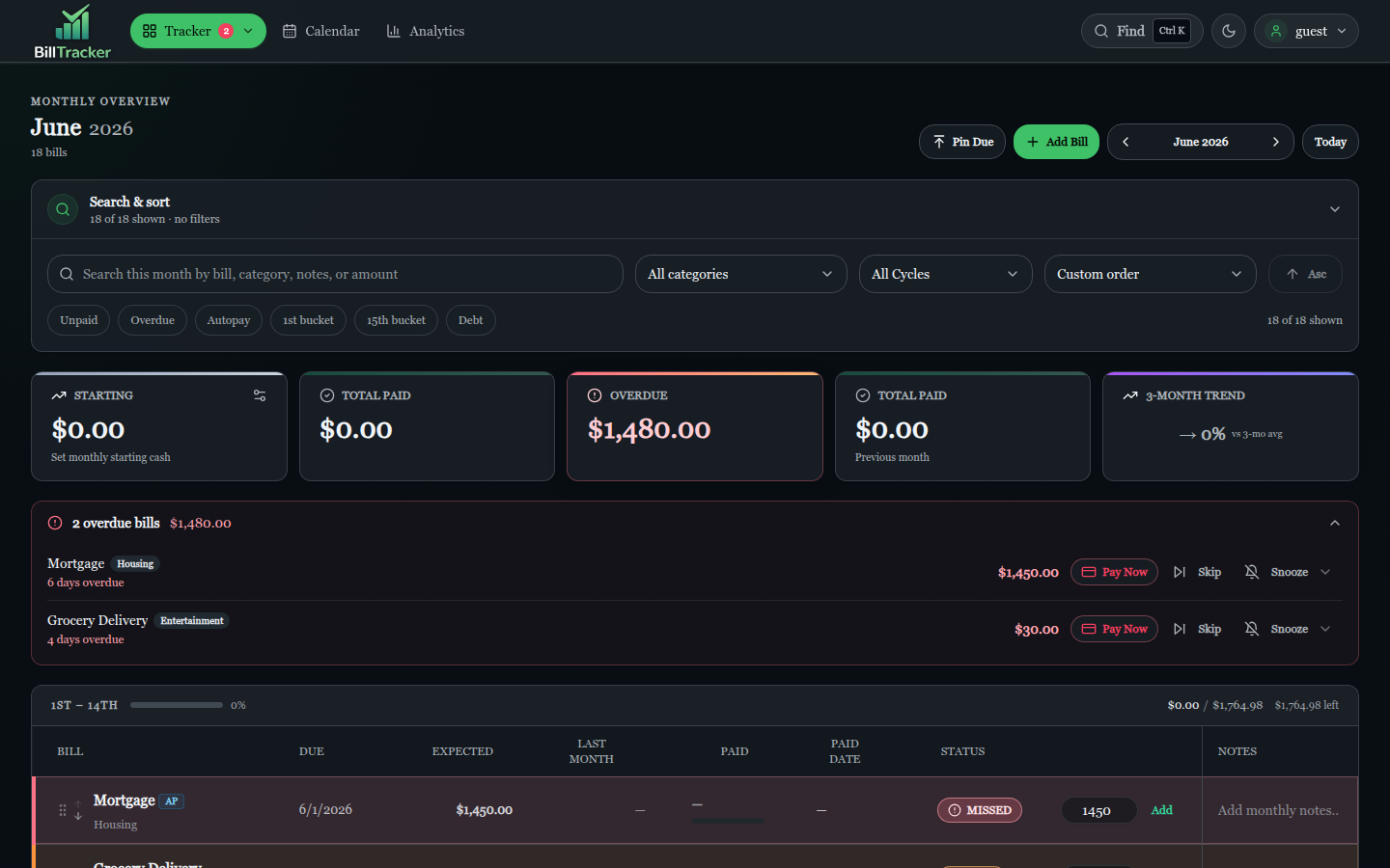 Live BillTracker login screen showing Authentik and local sign-in